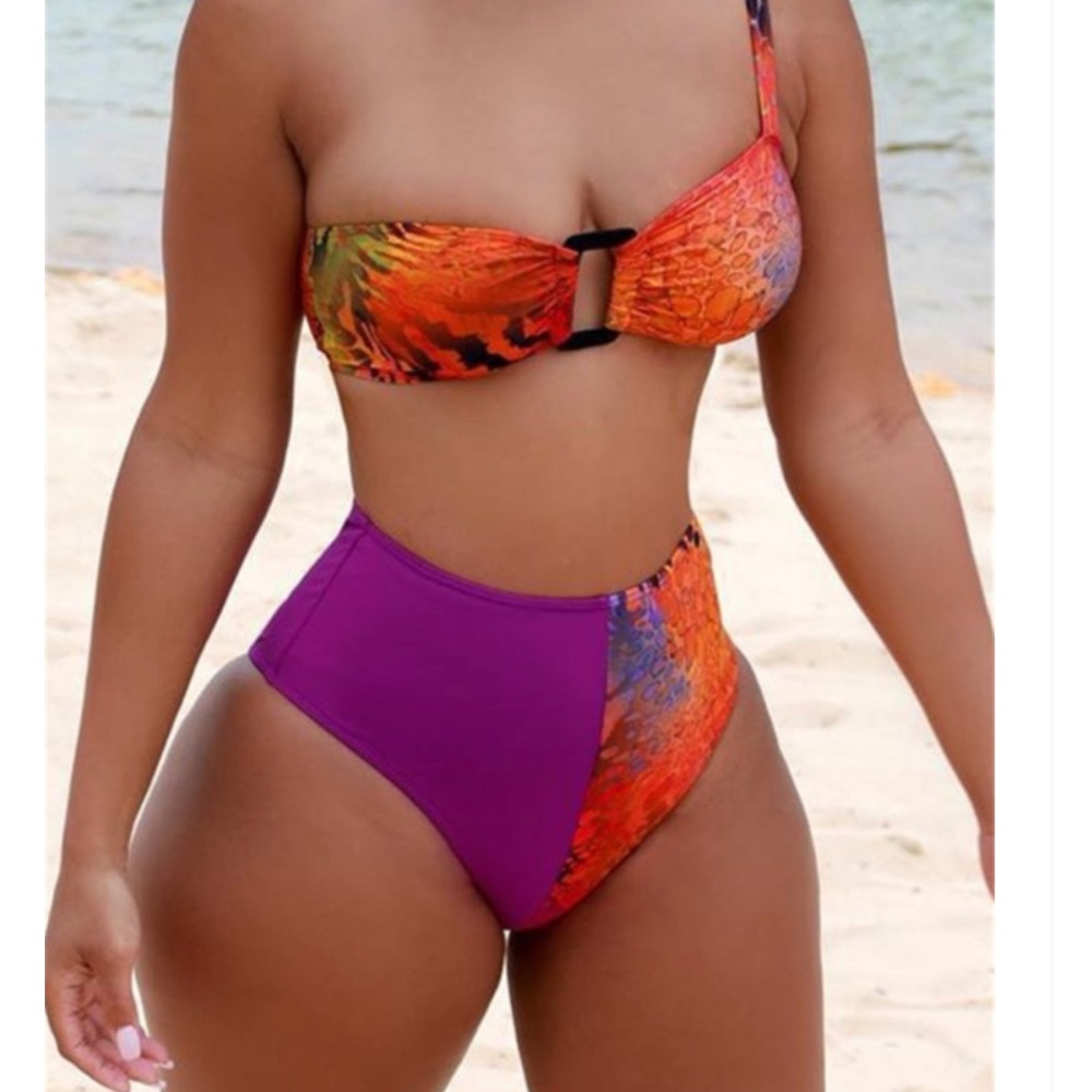One shoulder high waist sexy two piece